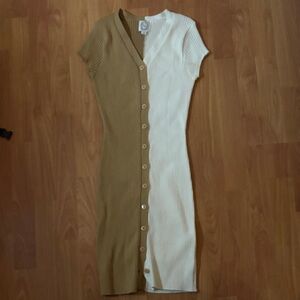 Francesca's Collections Tan and Cream Midi Dress